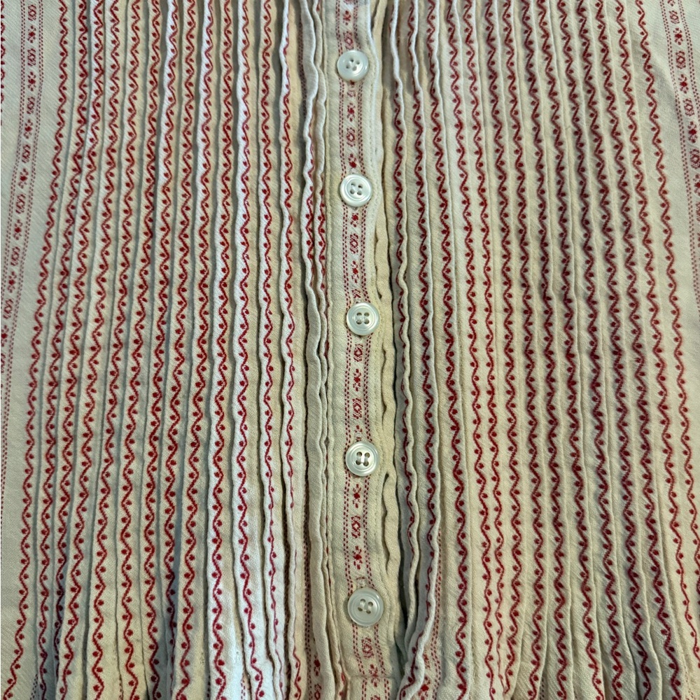90s Vintage L.L. Bean Dobby Striped Cotton Flannel Nightgown Red White Medium - Picture 8 of 12